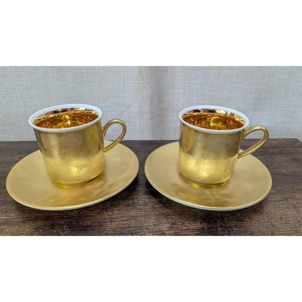 Leander Porcelain Loucky Sabina Gold Coffee Cup W/Saucer Set Of 2 New In Box